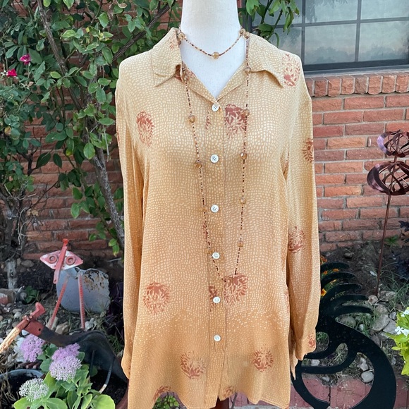 Katherine Kelly Collections • Size 12 • 100% Silk • Brwon/Gold • Floral • Blouse - Picture 2 of 15